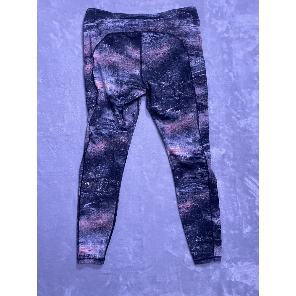 Lululemon Speed Up Tights Abstract Print Pink Black Running Leggings Womens 10